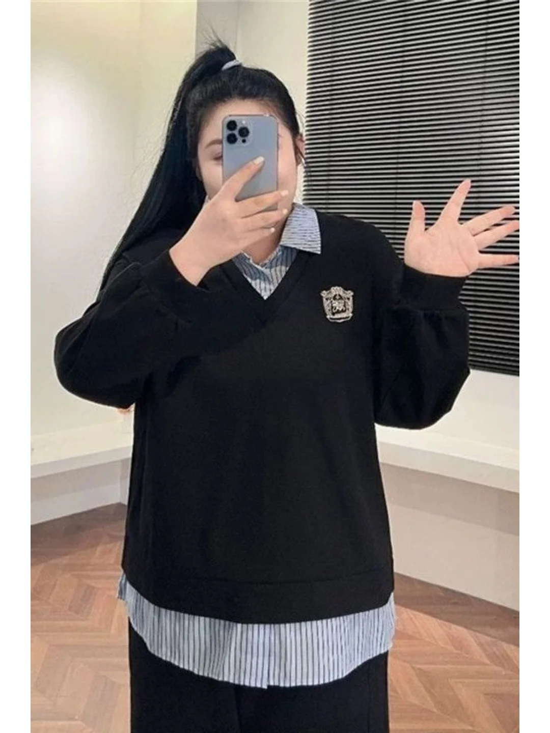 

Женская толстовка больших размеров с длинным рукавом, имитация двухслойности, осенне-зимняя, в университетском стиле, новинка