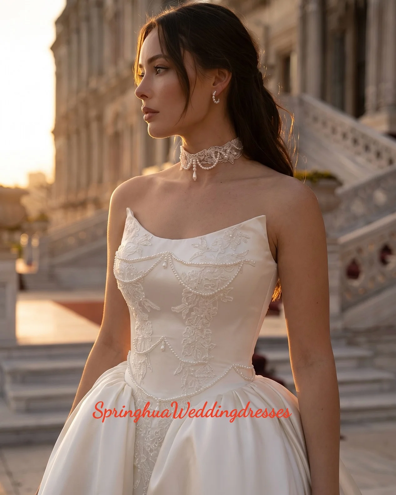 Customized Elegant A-Line Wedding Dresses Sweetheart Beadings Satin Princess Wedding Ball Gowns Bridal Vestidos De Novia