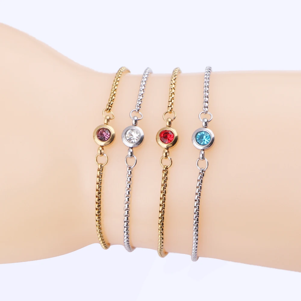 

10pcs/lot Stainless Steel Birthstone Bracelets Adjustable Slider Box Chain Constellation Bracelets For Family Friend Lover Gift