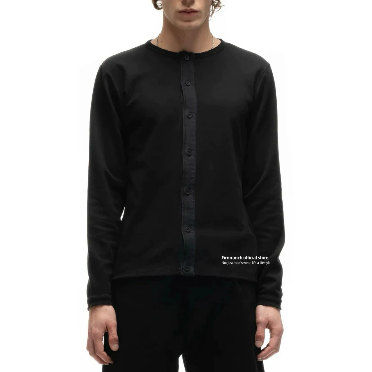 Firmranch Spring Autumn High Quality Basic Black Long‑sleeve Shirt Cardigan With Placket Buttons For Men Women Streetwear