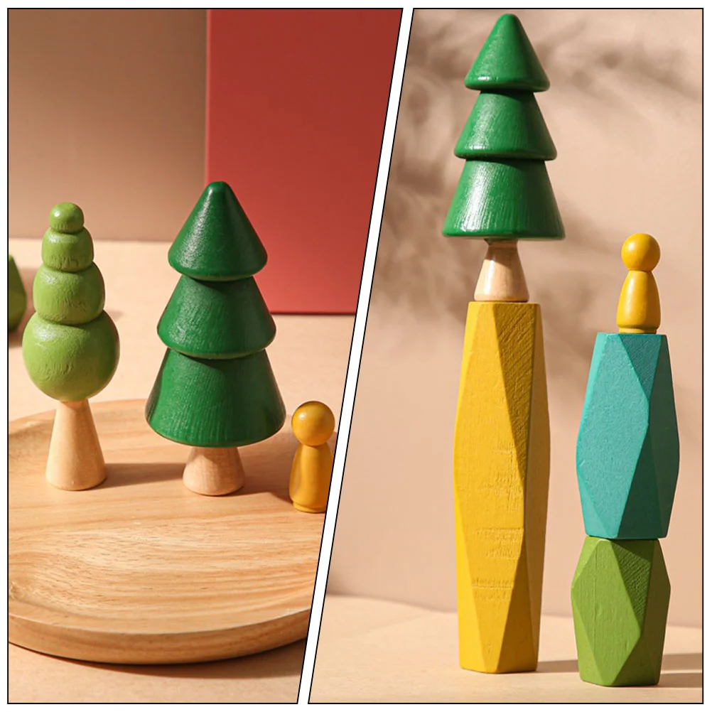 Wooden Craft Forest Tree Toys Mini Kits Cake Decorations Preschool Trees Block Stacking Game Infant