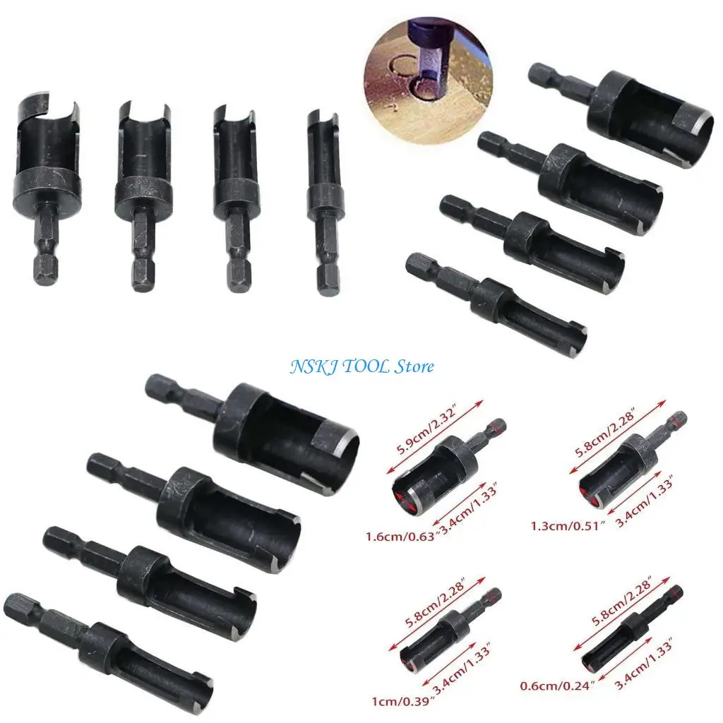 

L8RC 4Pcs Wooden Plug Hole Cutter Bit Carbon Steel Woodworking Drill Bit Cutting Dowel Maker Hole Woodworking Tools