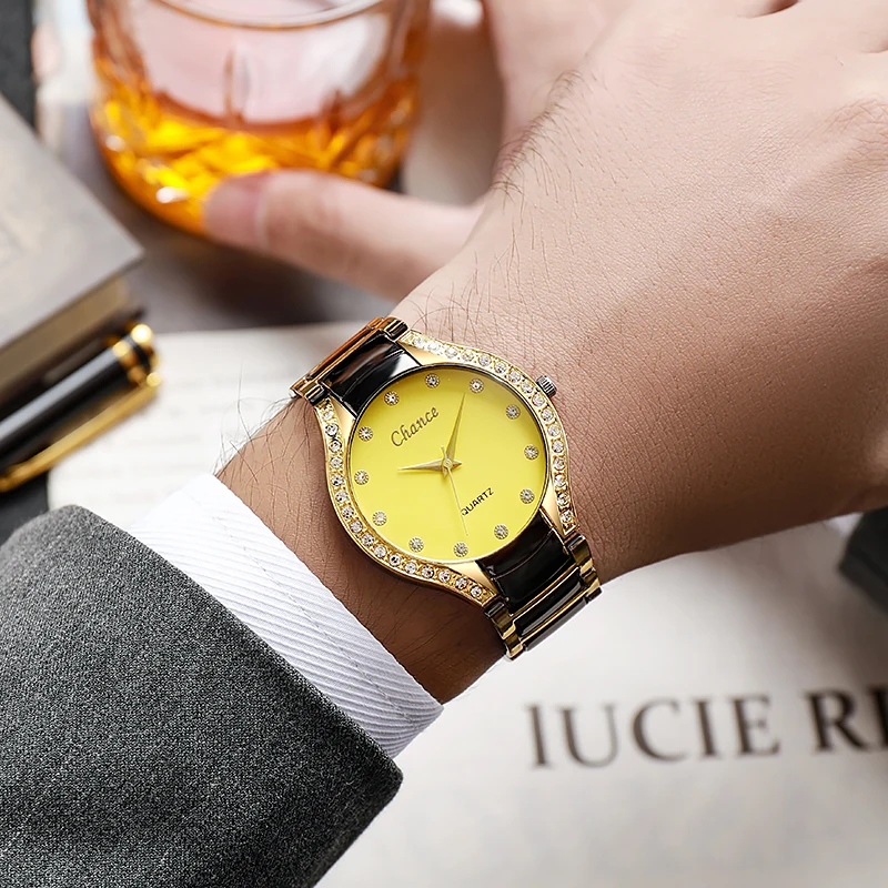 العلامة التجارية الفاخرة الذهبي موضة الرجال ساعة كوارتز دروبشيبينغ الفولاذ المقاوم للصدأ montre أوم لوكس غراندي ساعات المعصم