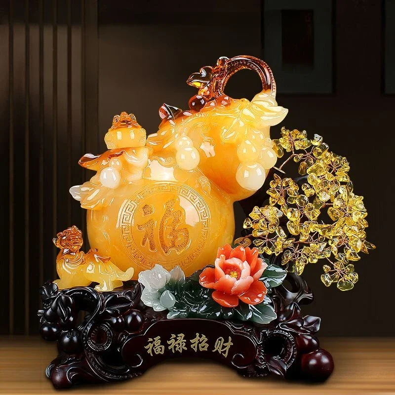 Pixiu Gourd Ornaments Fortune Wealth and Money Making Trees Home Decor Living Room Crafts Opening Giftswine Cabinet Decoration