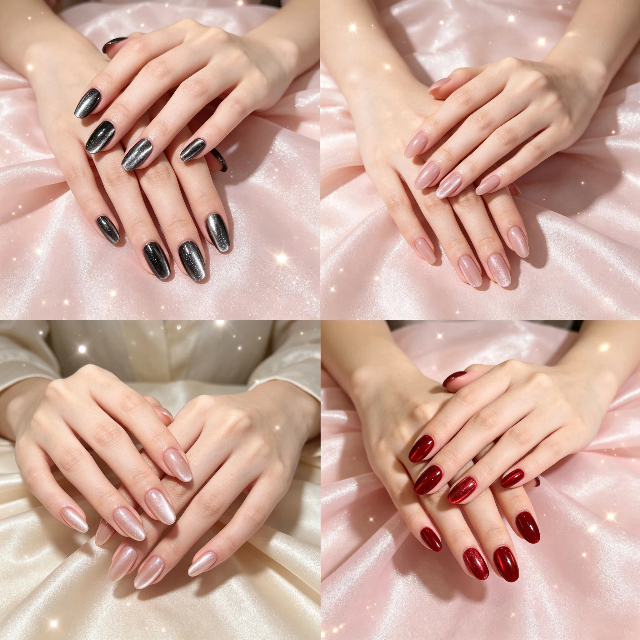 10/40 Stück Ovale Press-On-Nägel, mehrfarbig, Katzenaugen-Effekt, Schwarz, Nude, Rosa, Weinrot, wiederverwendbare Kunstnägel für Party und Alltag.