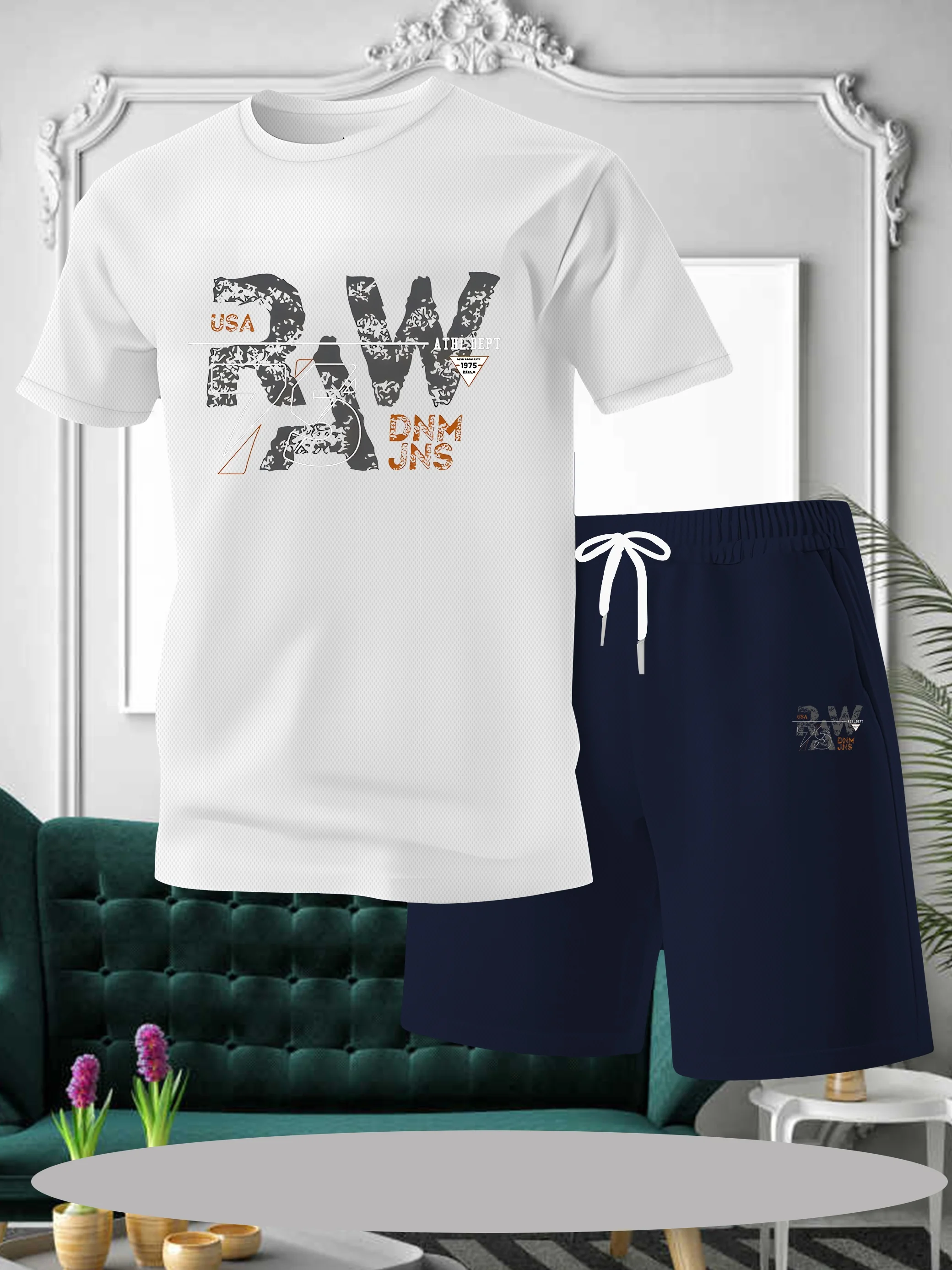 

Men's summer quick drying simple printed pattern sports and leisure set, suitable for fitness and outdoor activities, comfortabl