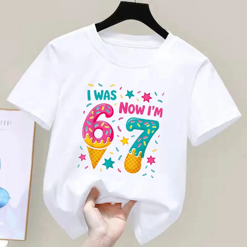 I Was 6 Now I'm 7 Printed Kids Tshirts for Baby T-Shirt Funny 7th B-day Gift for Boys T Shirts Seven Year Old Tees Children Tops