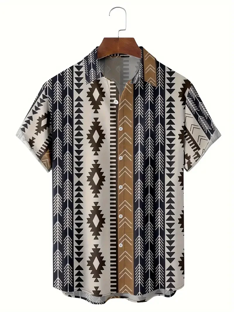 Vintage Herren hemd ethnischen Harajuku Print Outdoor lässig Kurzarm Hawaii Hemden Herren Mode übergroße Kleidung Laper Tops