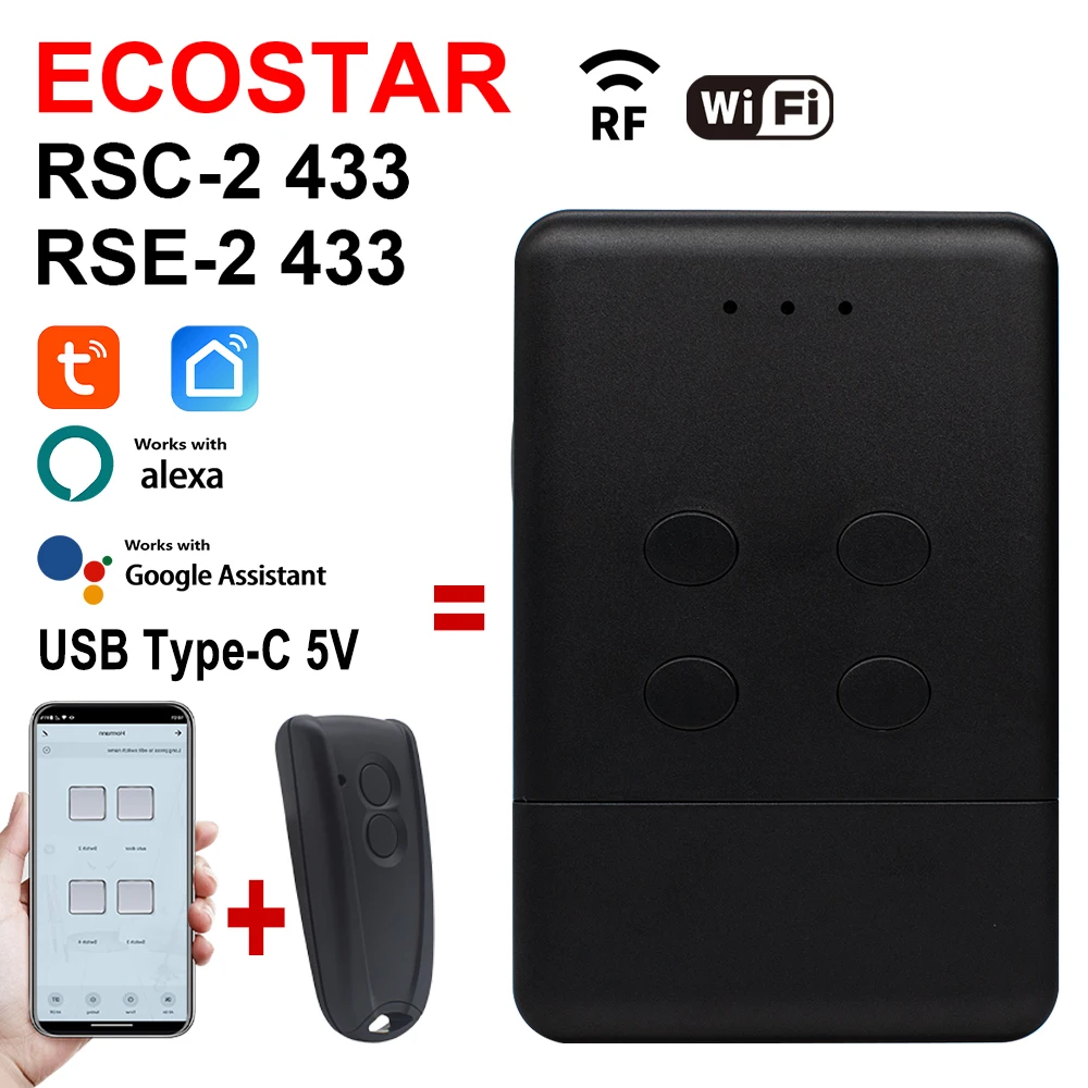 

WIFI Smart HORMANN ECOSTAR Пульт дистанционного управления гаражными воротами Tuya Контроллер умного дома для RSC2 RSE2 433 для Alexa Google Home 1-20 шт.