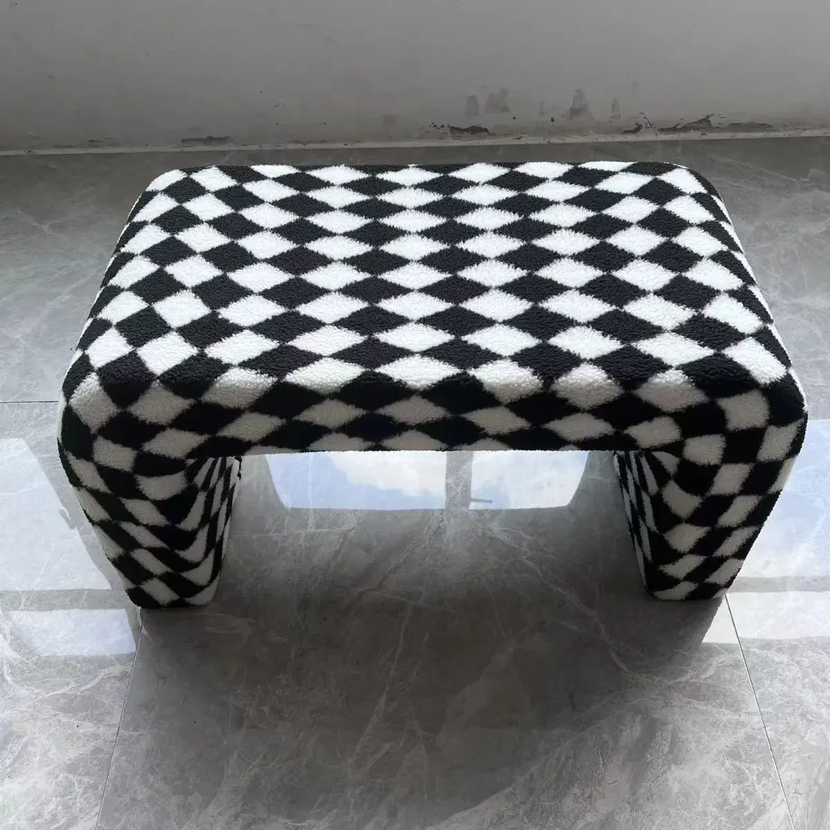 Nordic Minimalist Shoe Changing Bench Sofa Stool Living Room Furniture Sofa Chair Creative Black And White Checkerboard Chair