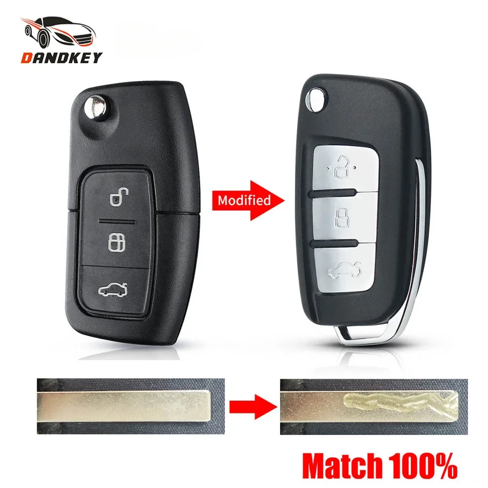 Dandkey With Cutting Service For Ford Focus Fiesta C Max Ka Fiesta C-Max S-Max Mondeo Galaxy 2003 2004 2005 FO21 Flip Car Key