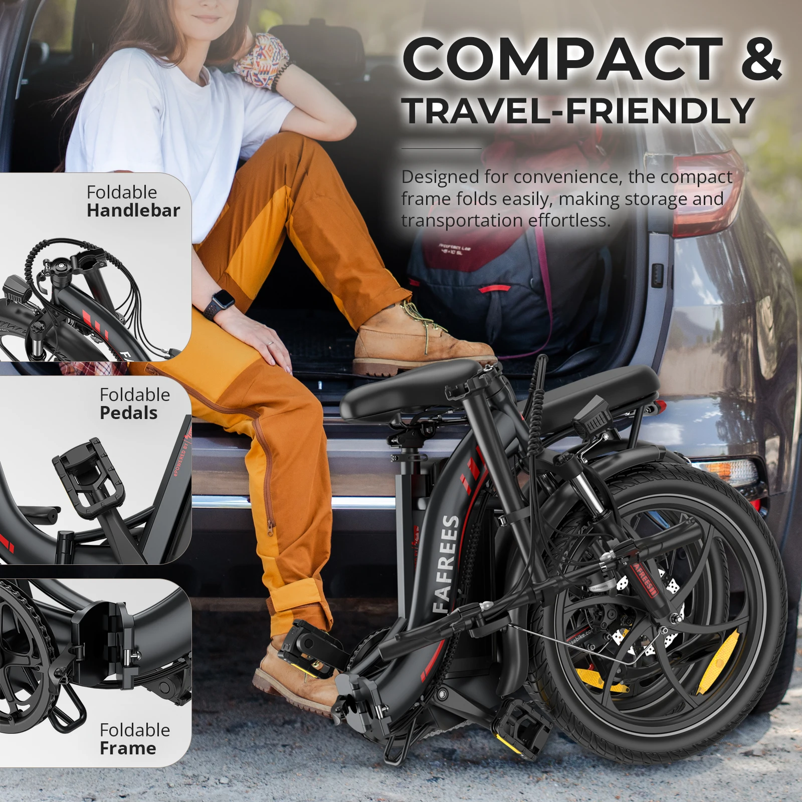 Fafrees F20+ Faltbares Elektrofahrrad 250W, 20 Zoll Fettreifen Mountainbike mit 36V 20Ah Abnehmbarer Akku, 25km/h & 75-100km Reichweite – Detail 7