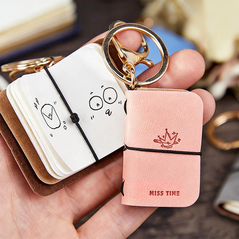 PU  Keychain Soft Leather Mini Portable Diary Backpack Charm Notebook Literary Style Storage Accessory