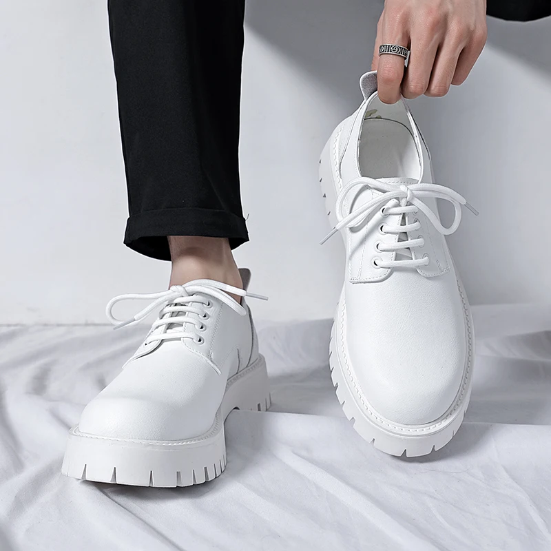 

Spring Luxury Brand White Leather Shoes Oxford Shoes Thick Sole Lace Up Casual Shoes British Gentleman High Quality Adult Shoes