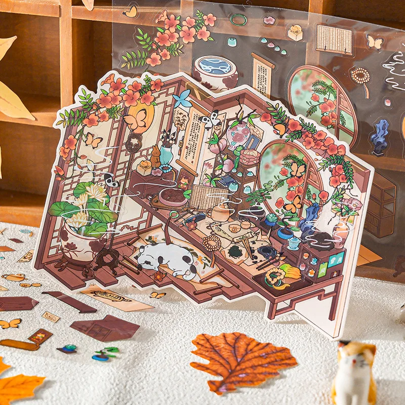 Fairy Tale House Landscape Sticker Miniature Scene Diy Game Scrapbook Sticker 3d Cabin Scene Sticker Festival Gift For