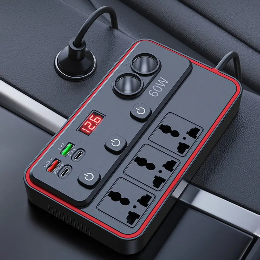 Multi-Port Charging Car Power Inverter Fast Charging Independent Switch Control Car Outlet Adapter Stable Voltage Output