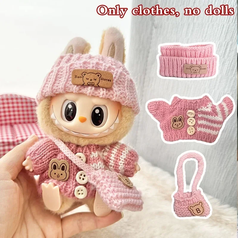 

For 15-17 cm v1v2 Labubu Clothes outfit Labubu Sitting Party Bear Label Scarf Hat Bag Dolls Accessories Cute Decoration