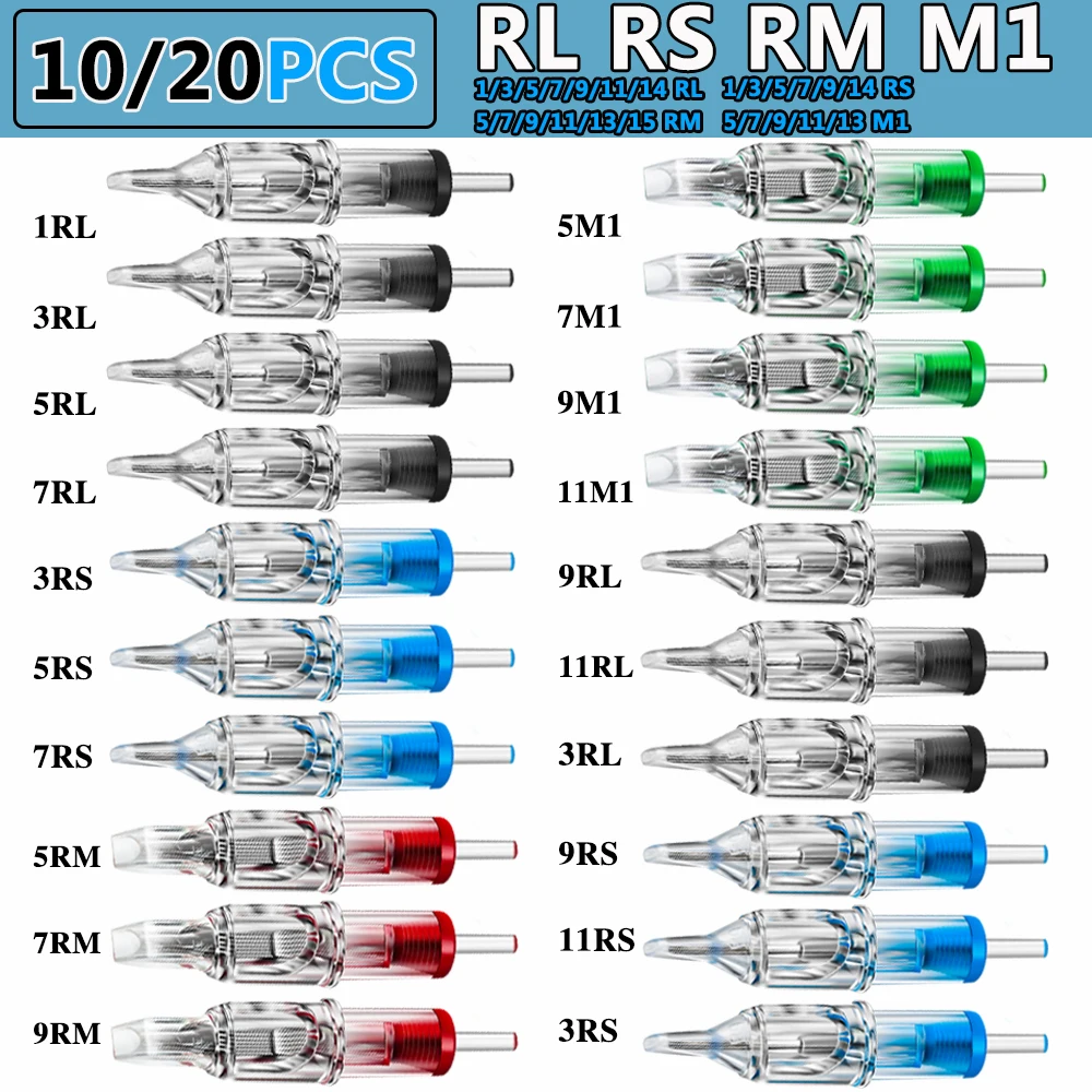Tattoo Cartridge Needle 20/10pcs RL RS RM M1 Disposable Tattoo Needles Round Liner Shader Magnum for Cartridge Tattoo Pen Needle