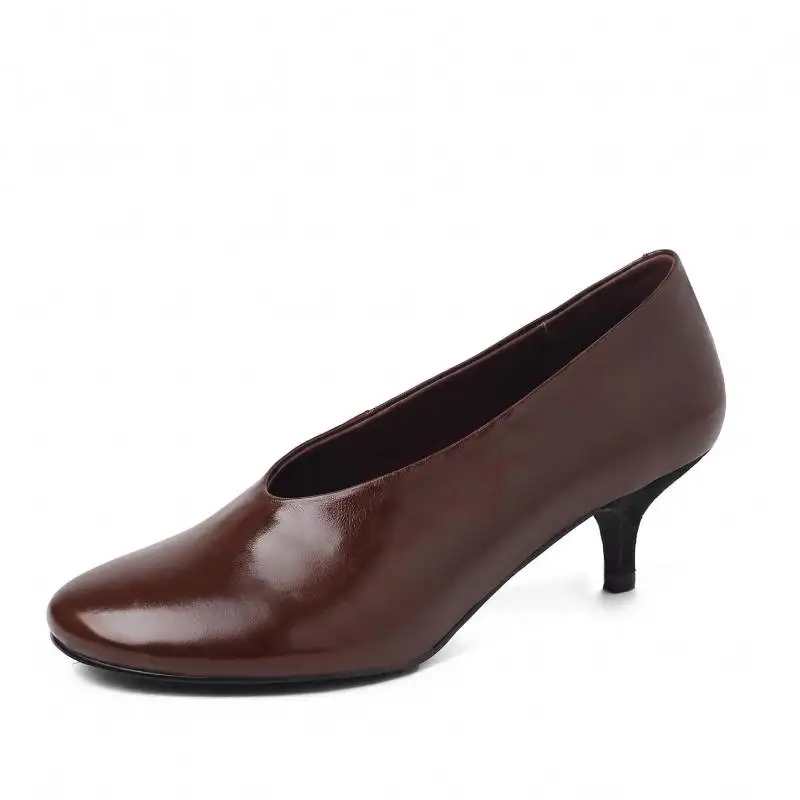 Dilalula 2026 Plus Size Real Leather Women's Single Shoes High Heels Round Toe Office Lady Comfort Leather Party Dress Shoes Red view 4
