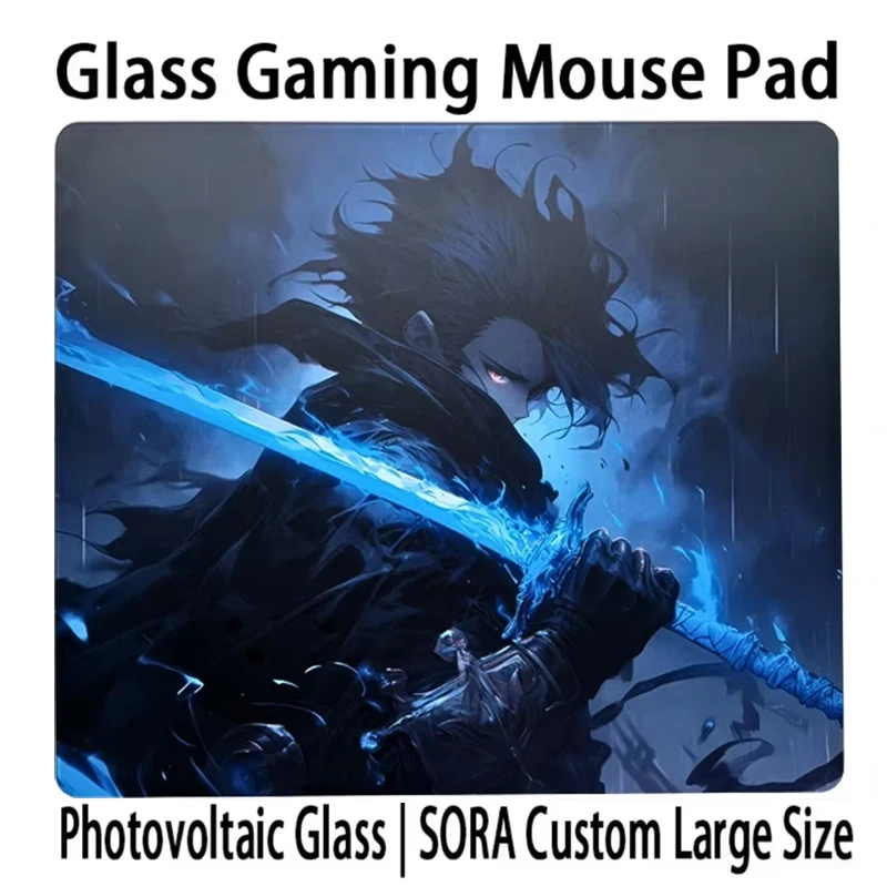 S-Skadira Azure Blade Glass Mouse Pad Japan Anime Desktop Glass Pad Tempered FPS E-sports Gaming Extra Large Size Glass Mousepad