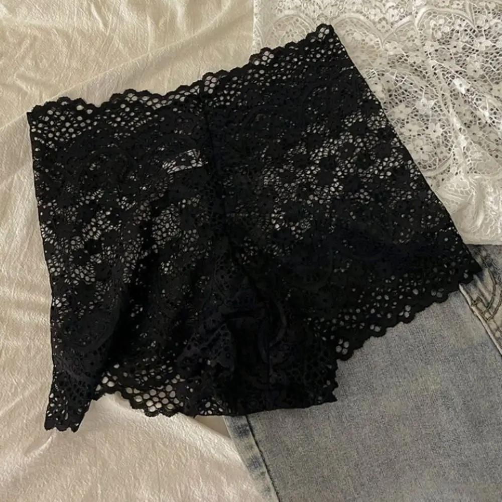 

2Pcs Solid Color Mid Waist Lace Panties Black White Mesh Flower Hollow Lace Underwear Elastic Cotton Crotch Briefs Women Summer