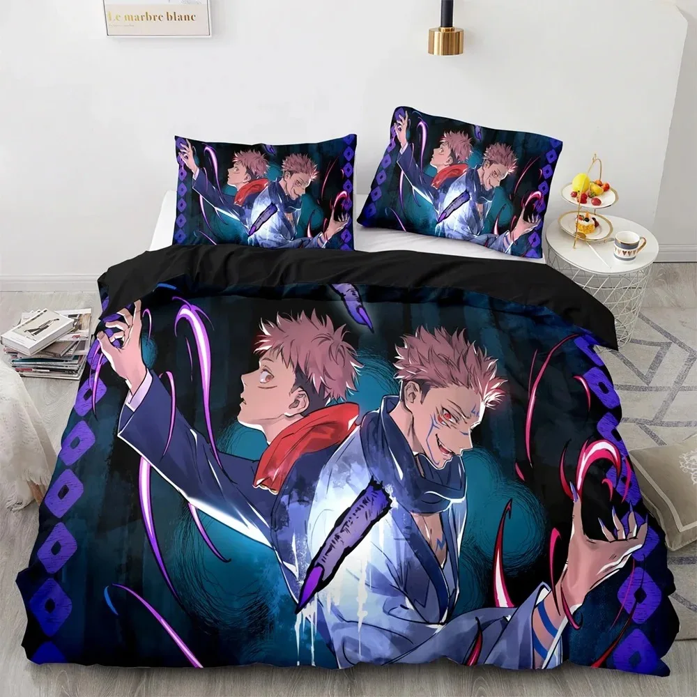 呪いの狩人-デュベカバー＆枕カバー、柔術テーマプリント、通気性のある快適な寝具セット＆完璧なアニメギフト