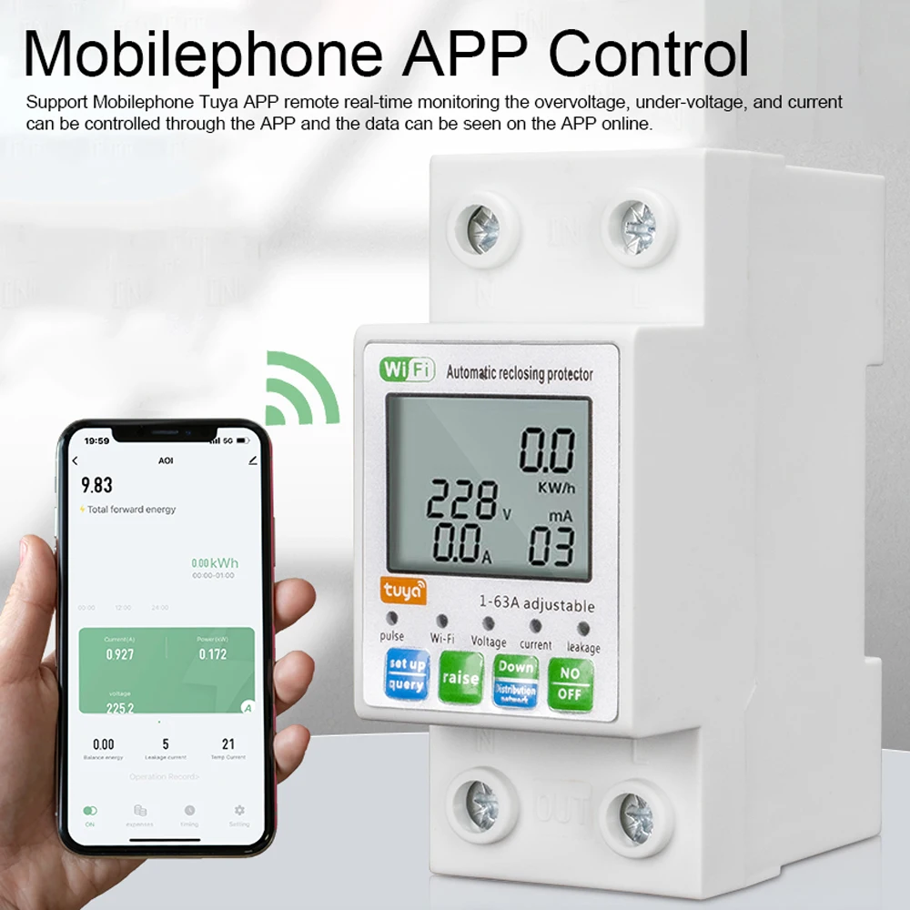 Tuya ZigBee Smart Automatic Reclosing Protector Multifunctional Power Meter Metering Circuit Breaker Mobilephone APP Control