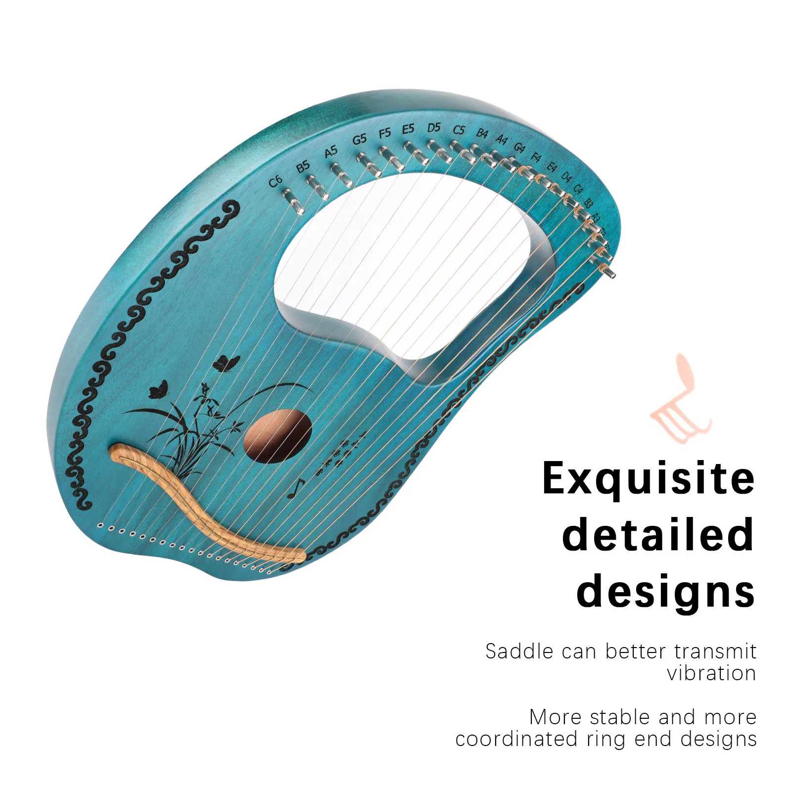 

19 String Harp 19 String Lyre Harp Lyre Harp 19‑String 19‑Tone Tunable Mahogany Small Portable Musical Instrument Gift Lyre