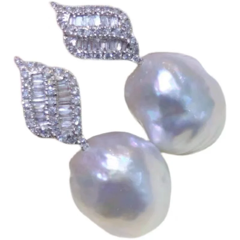 Beautiful Pearl Earrings AAA11-12mm Natural South Sea Baroque Pearl Earrings 925s