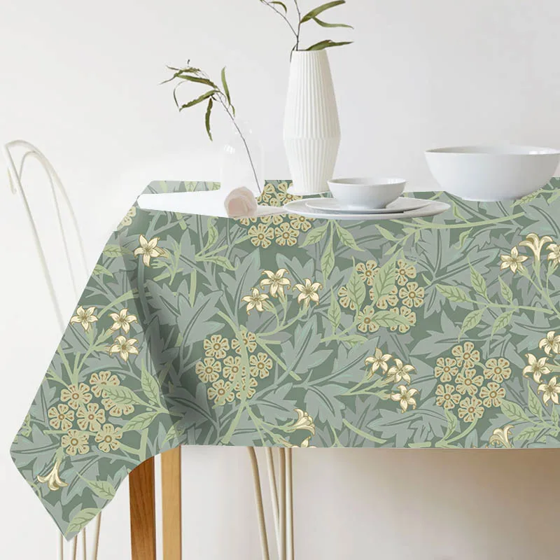 Green Spring Decorative Ivy Leaves Plant William Morris Pattern Waterproof Coton Linen Tablecloth  Floral Pastoral Table Cloth