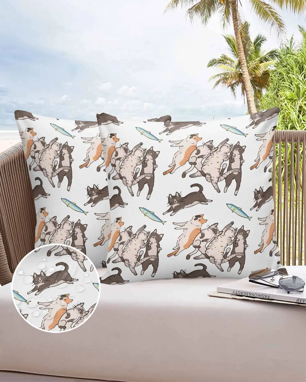 2/4 Pcs Cat Animal Fish Pillowcase Waterproof Bedroom Living Room Sofa Cushion Cover Holiday Pillowcase Gift