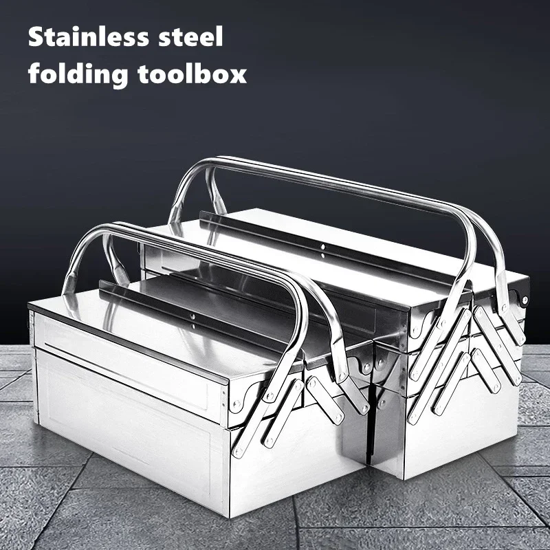 Upgrade Stainless Steel Tools Box Professional Complete Toolbox  Metal Side-opening Double-handle Storage Folding Tool Storage