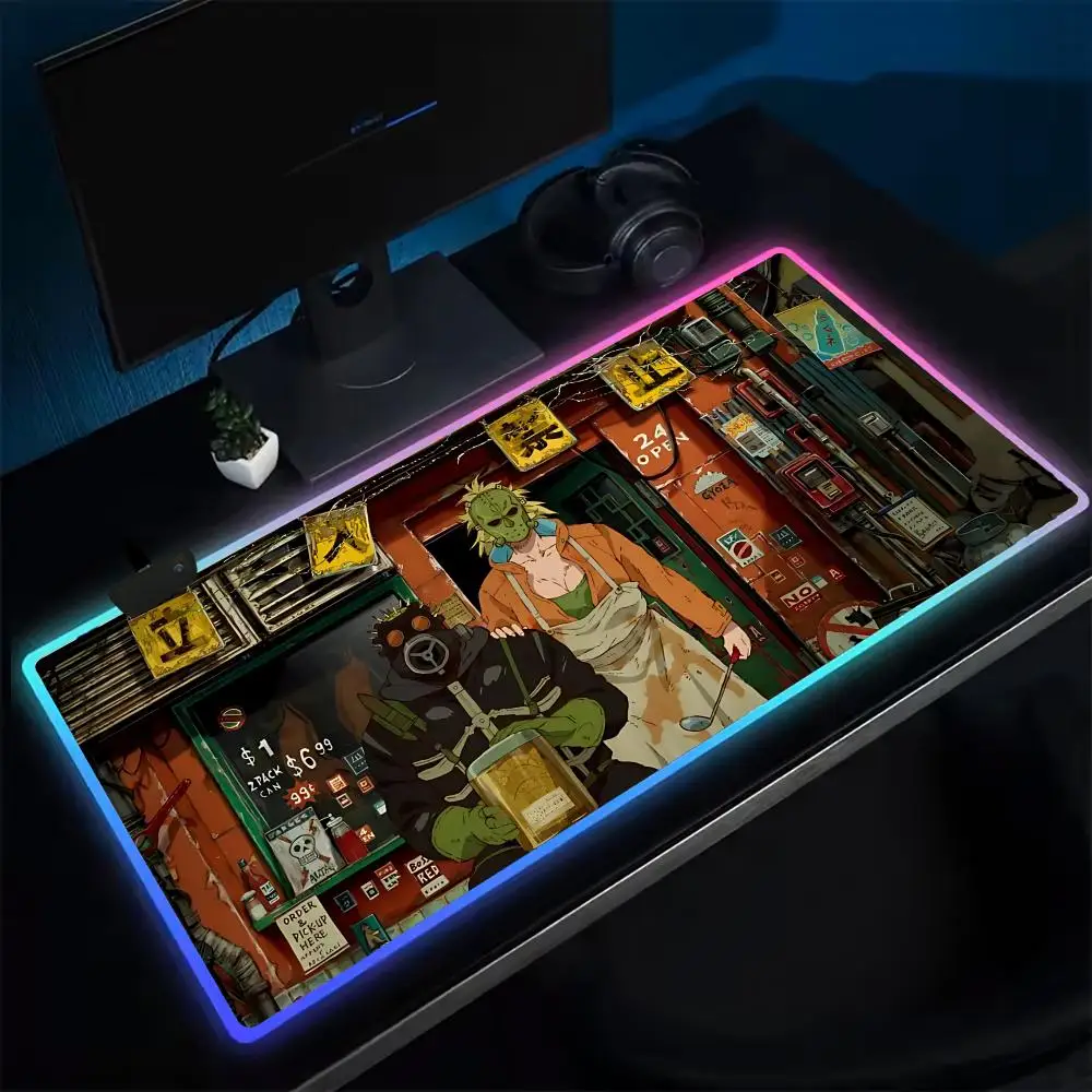 

Коврик для мыши Dorohedoro, игровой коврик для мыши в стиле аниме, светодиодные настольные коврики с подсветкой, резиновые настольные коврики XXL RGB