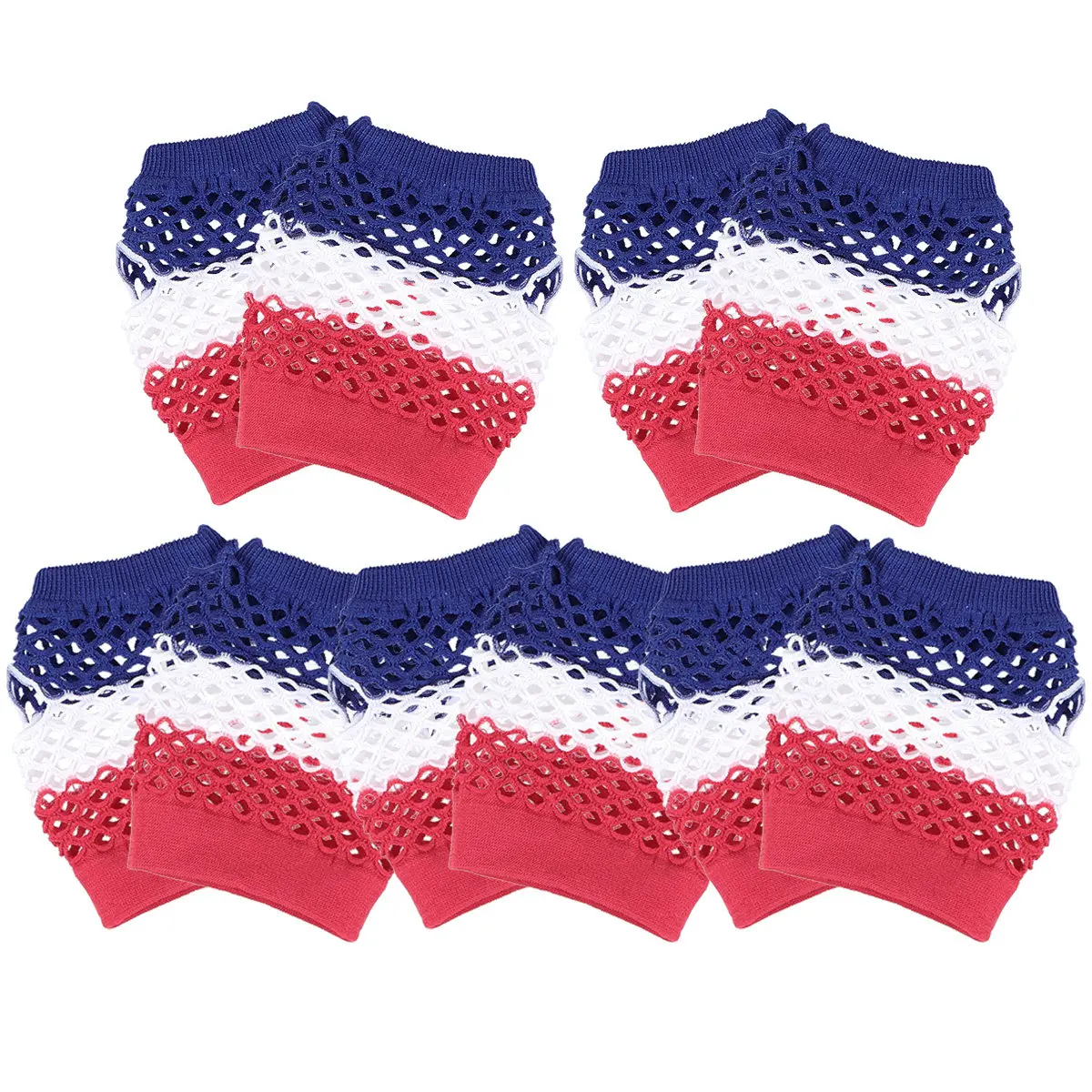 3Pairs Us Flag Design Short Fishnet Gloves Half-Finger Patriotic Mesh Gloves for Women Party Rave Cosplay Festival Dress Up