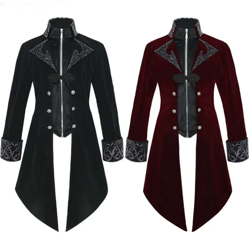 Steampunk Women Men Medieval Dress costume Velet Stand Collar Tailcoat Gothic Vampire Cosplay Jacket Coats S-5XL