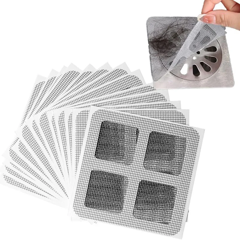 50 Uds. Desagüe de ducha desechable, cubiertas de drenaje de ducha de malla, colador de fregadero de suelo, tapón de pelo para baño y cocina