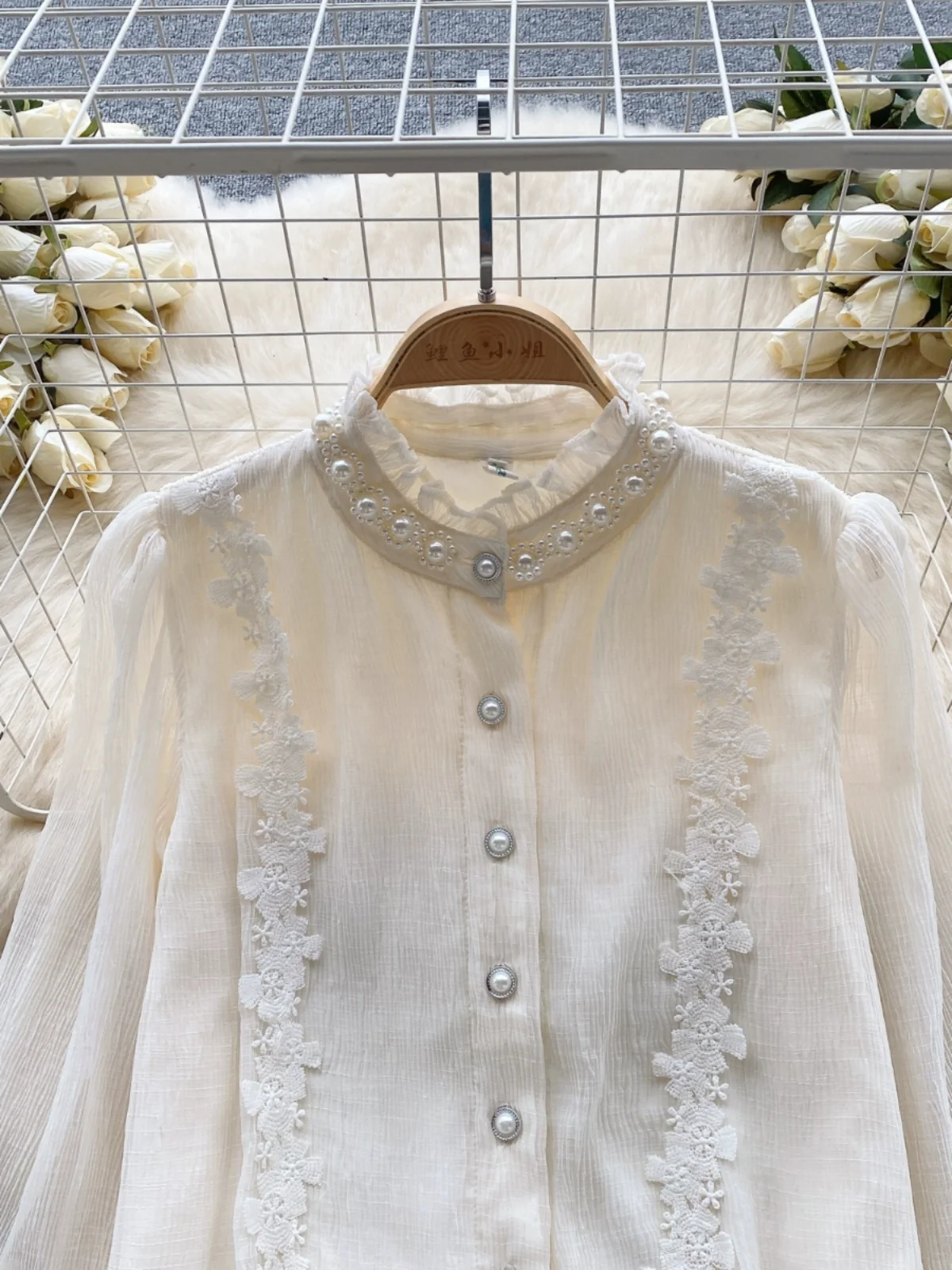 

Ele Vintage Long Sve Women's irt Loose Fit Lace Trim Design Autumn Faion Top Casual Chic Sle Regular Length
