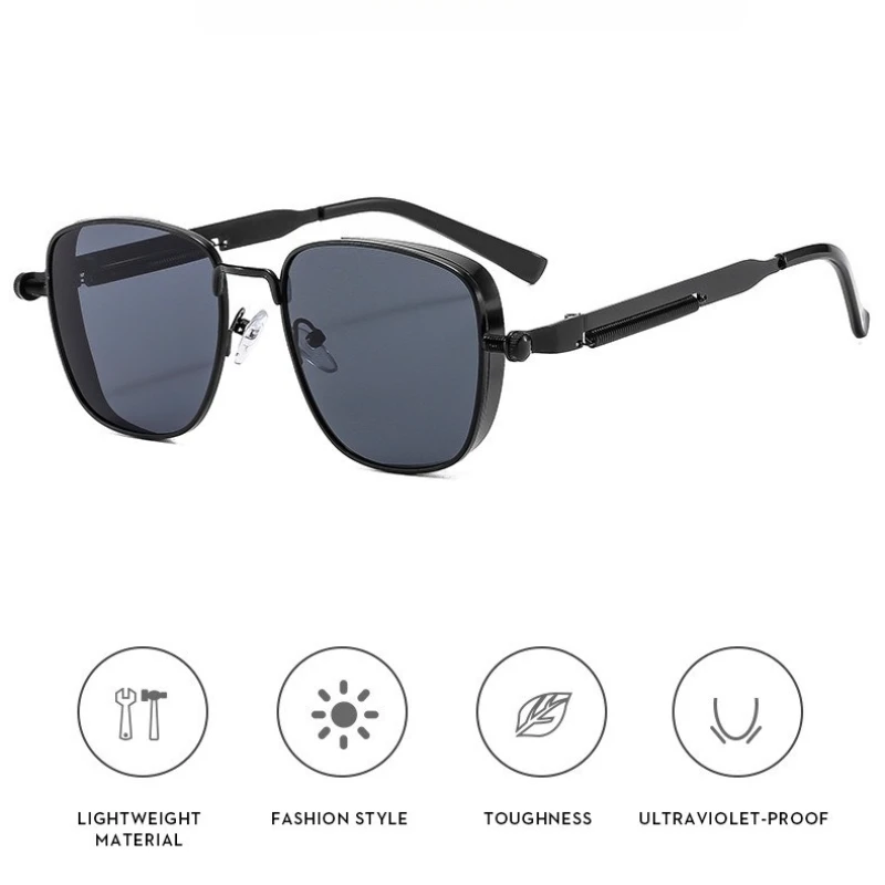 الرجال القيادة النظارات الشمسية خمر Steampunk مربع النظارات الشمسية إطار معدني مع مفصلات الربيع النساء العدسة العصرية سائق النظارات