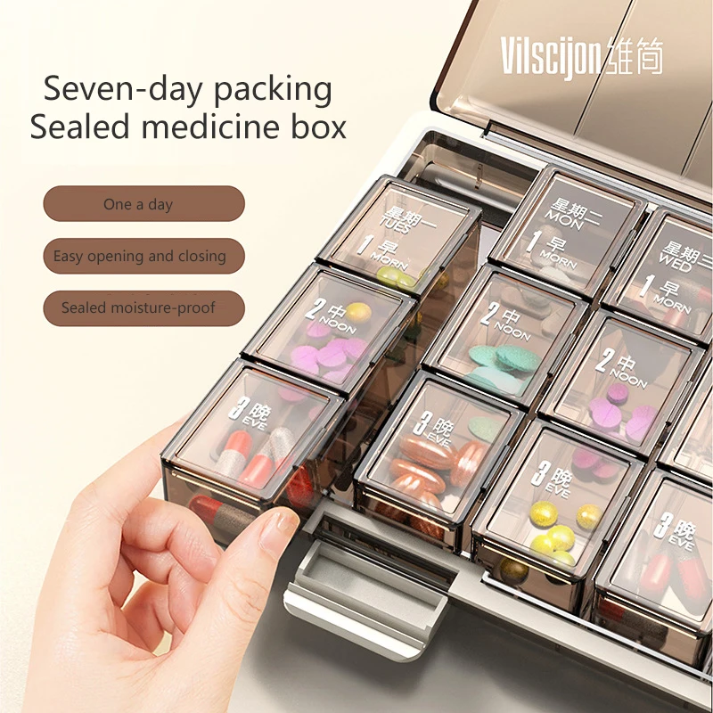 Portable Weekly 7 Days Pill Case Colorful Design Stackable 3/4 Times a Day Medicine Storage Dispenser/Plastic Pill Organizer Box