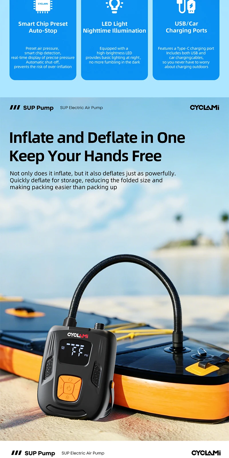 20PSI SUP-Pumpe Stand-Up Paddle 12000mAh Hochleistungs-Luftpumpe für aufblasbare PVC-Boote, Kajaks, Surferzubehör, Kite-Matratzen, Zeltmatratzen – Detail 22