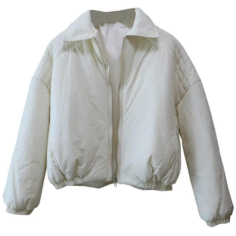 Fashion Turn Down Collar Short Cotton Coat Women's New Solid Color Long Sleeve Thickened Jackets Loose Versatile Warm Outerwear