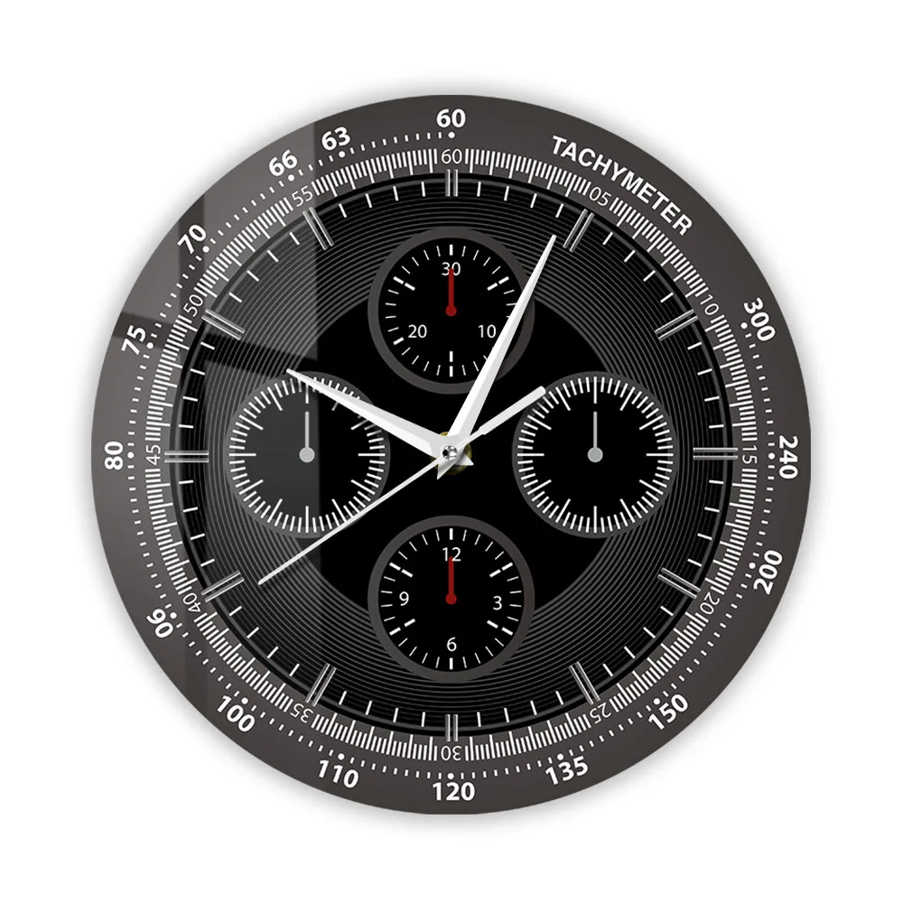 Tachymeter Handwatch Design Printing Wall Clock Home Decor Aircraft Instrument Panel Metal Frame Round Wall Watch For Man Cave