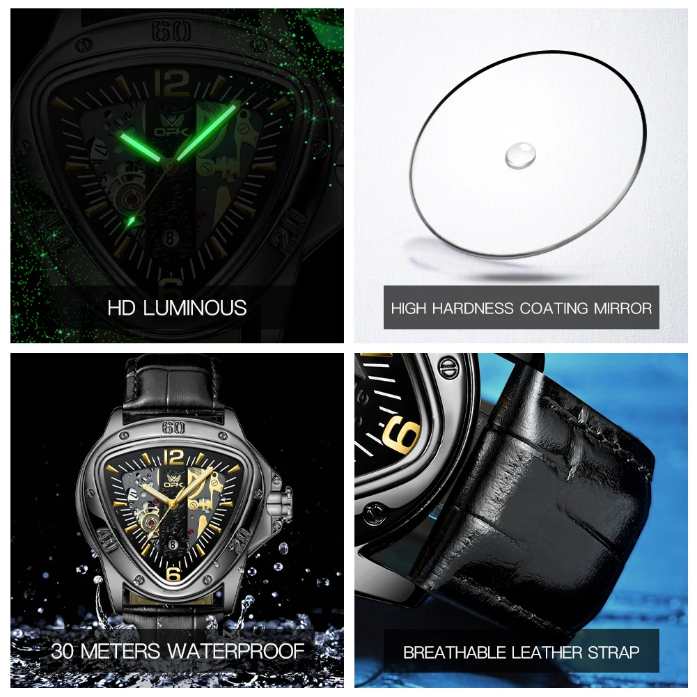 Reloj para hombre marca OPK, reloj de cuarzo con esfera grande triangular a la moda informal para hombre 8168