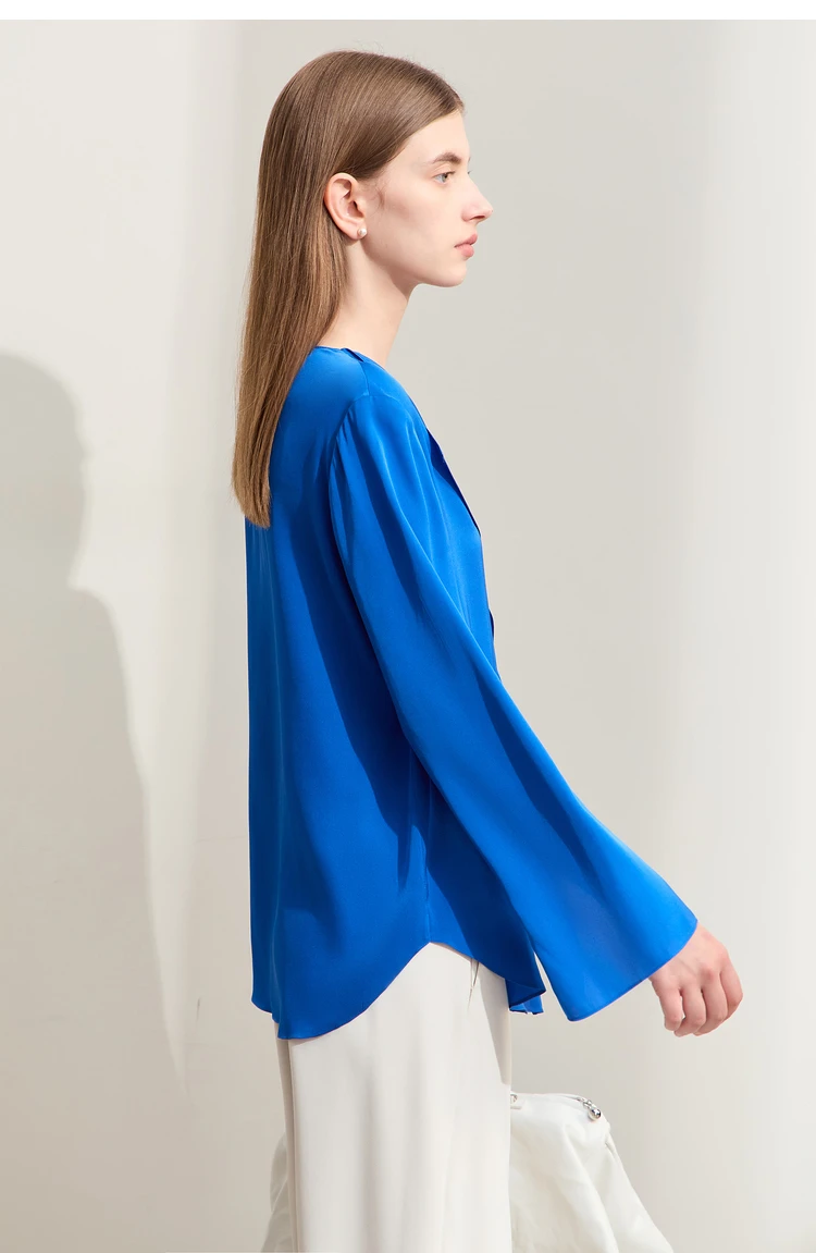 Luxury Mulberry silk Women's Mid-sleeve Shirt Royal Blue Silk Original High Design Fashion Casual Top Light Luxury Women's Wear