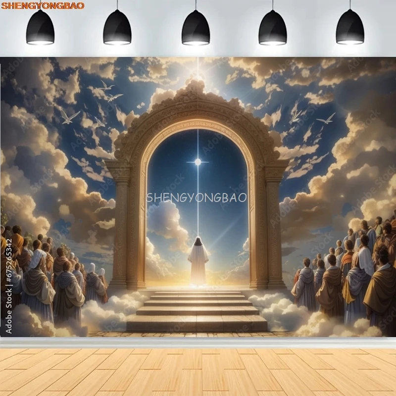 Stairway Heaven Glory Gates Photography Backdrops God Symbol Birth of Holy Baby Jesus Christianity Party Background GHD-02