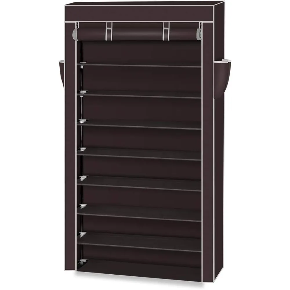 

10 Tiers Shoe Rack Dustproof & Water-Resistant Non-woven Fabric Closet Storage Cabinet Organizer with Side Pockets