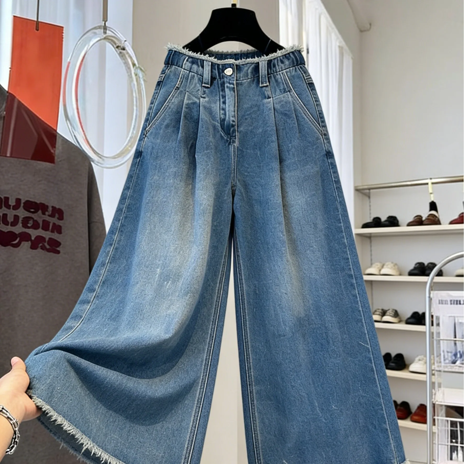 

SuperAen Denim Vintage Wide-leg Pants Women's Korean Style 2026 New Spring High Street Full Length Pants