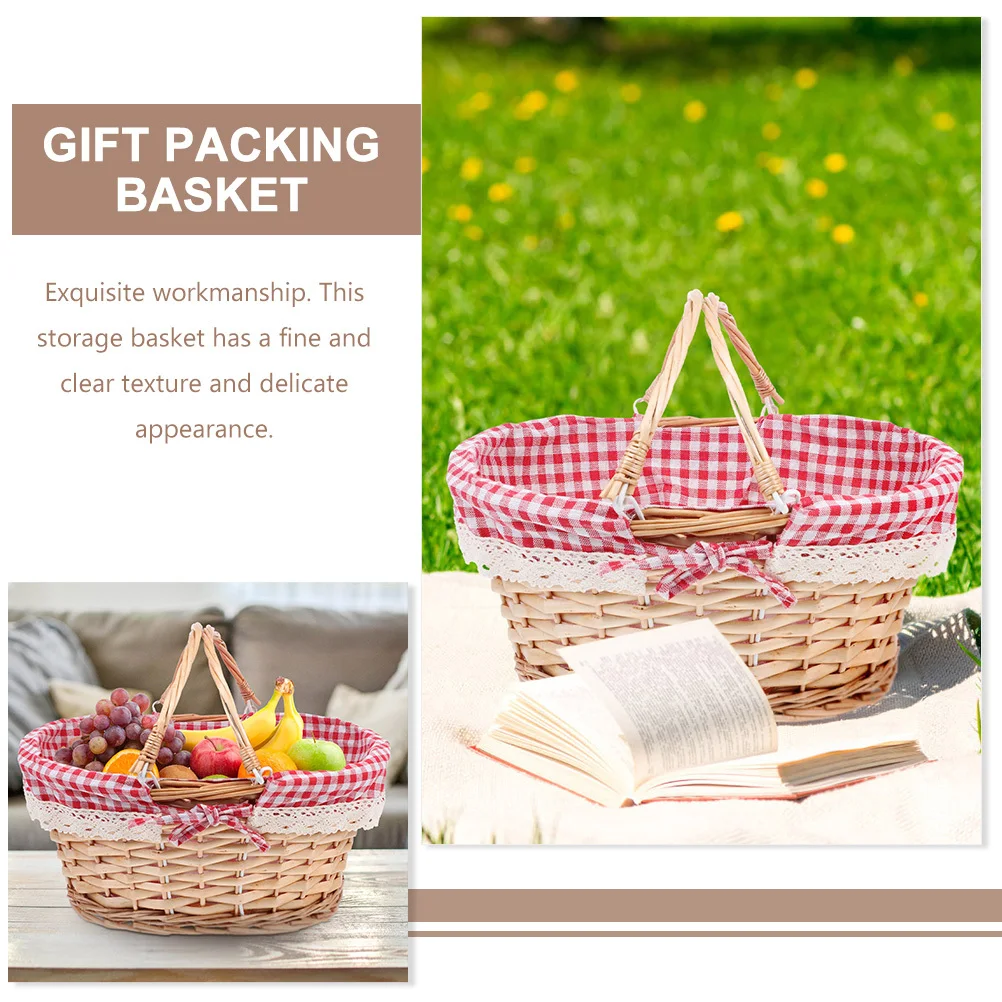 2 قطعة سلال نزهة منسوجة منظم تخزين من الخيزران المتين ديكور منزلي محمول حاوية خضروات فواكه لوازم يومية
