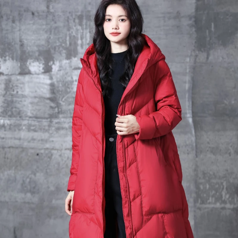 Winter New Down Jackets Women's Outerwears Simple Literary Vintage Casual Down Coats Thick Windproof Warm Long Puffer Coats