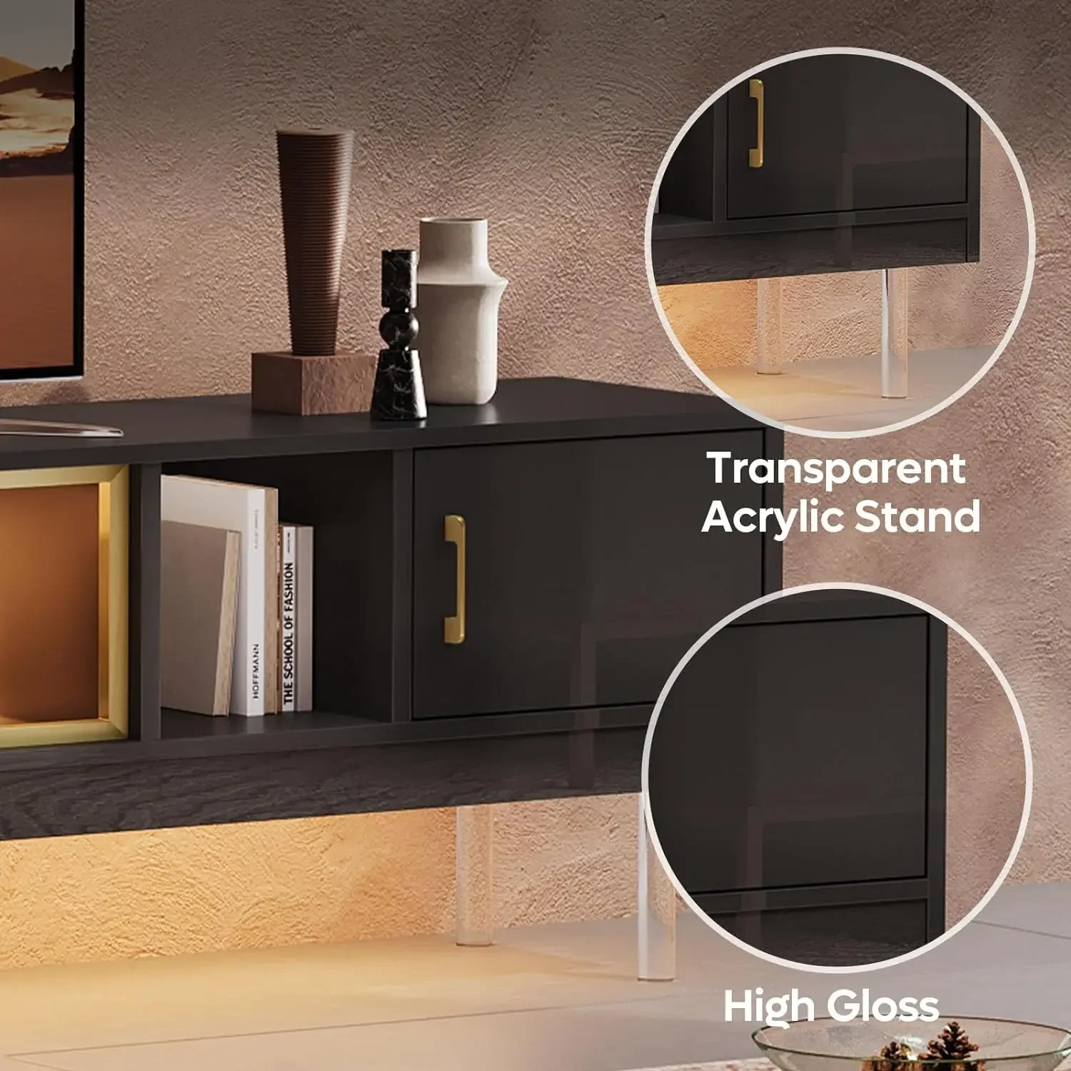 Bestier 80 Inch High Gloss Entertainment Center with Storage for Televisions up to 85